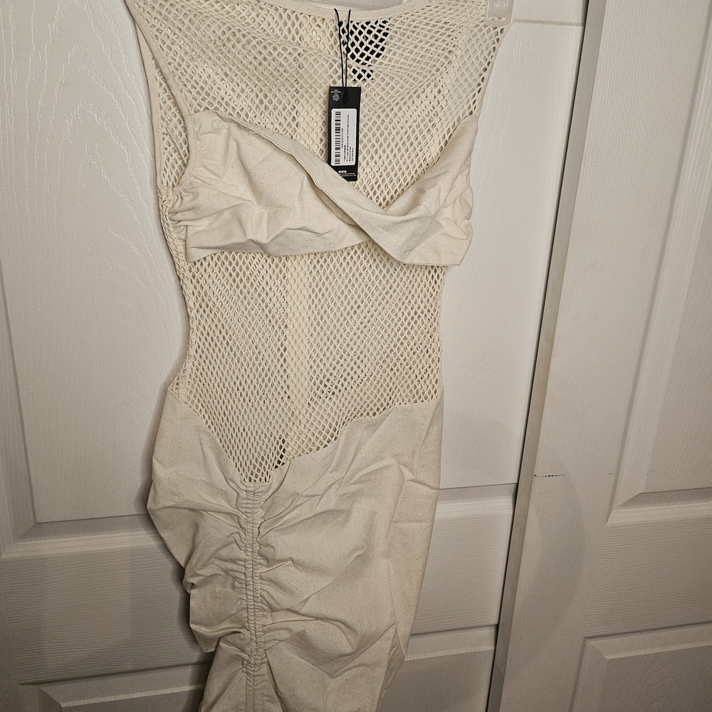 PrettyLittleThing Cream Mesh Mini Dress